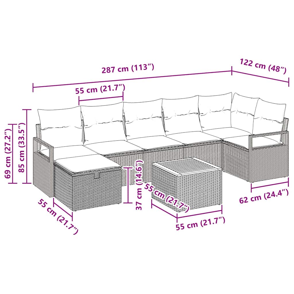 Garten-Sofa-Set mit Kissen mit Speicher 8 pcs Beige Poly Rattan